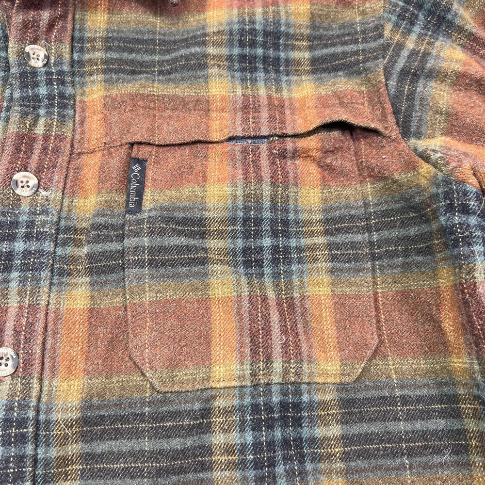 Columbia Shirt Mens Large Brown Plaid Flannel Quilted Lined Long Sleeve - Picture 4 of 10